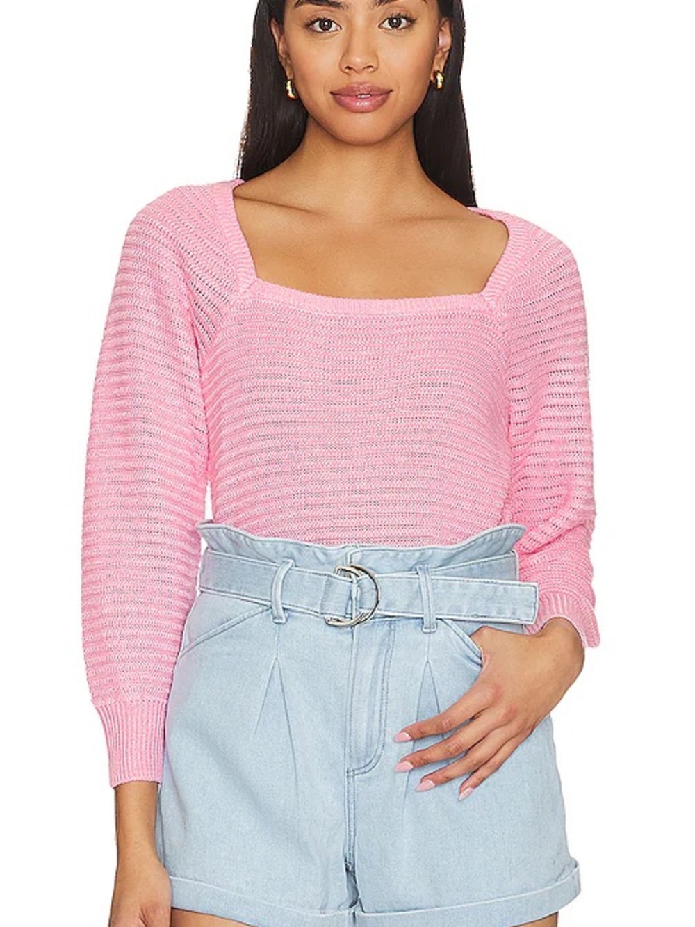 Flamingo Pink Square Neck Women's Sweater